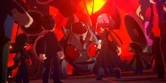 A screenshot of Persona 5 Tactica showing off Nakabachi in his robot boss form