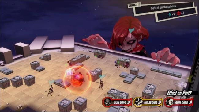 A screenshot of Persona 5 tactica wher<em></em>e there is a large orange spherer in he center of the map
