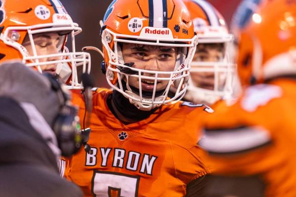 Fans celebrate during Byron’s Class 3A state champio<em></em>nship win over downstate Mt. Carmel at Illinois State University’s Hancock Stadium in Normal on Nov. 24, 2023.