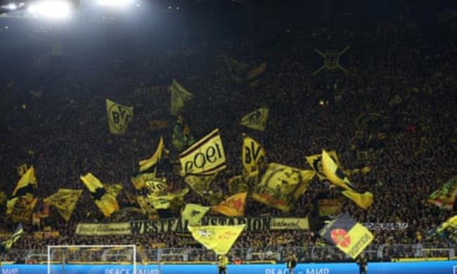 Dortmund’s South Stand, dubbed ‘the yellow wall, holds 25,000 fans.