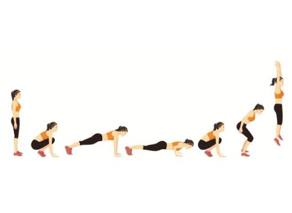 illustration of burpees, HIIT exercises for all-day energy