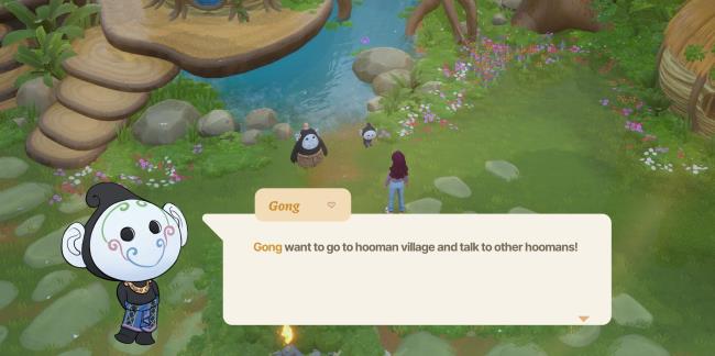 Coral Island: An image of the player in dialogue with the Giant, Gong