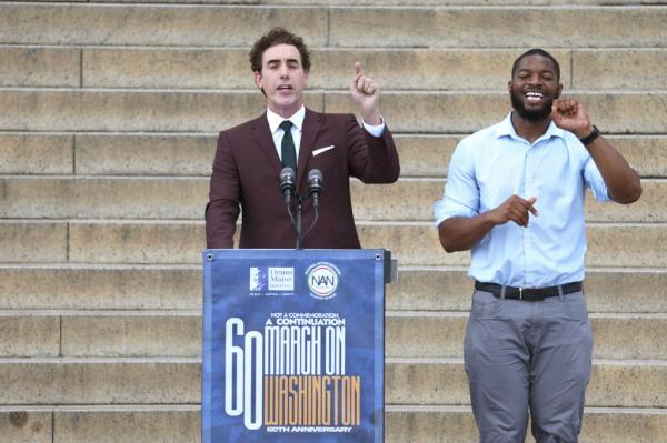 Actor Sacha Baron Cohen delivers remarks at the 60th Anniversary Of The March On Washington.