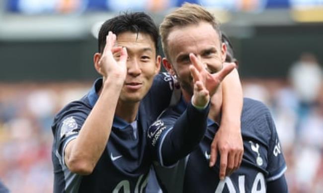James Maddison celebrates his goal with Son Heung-min