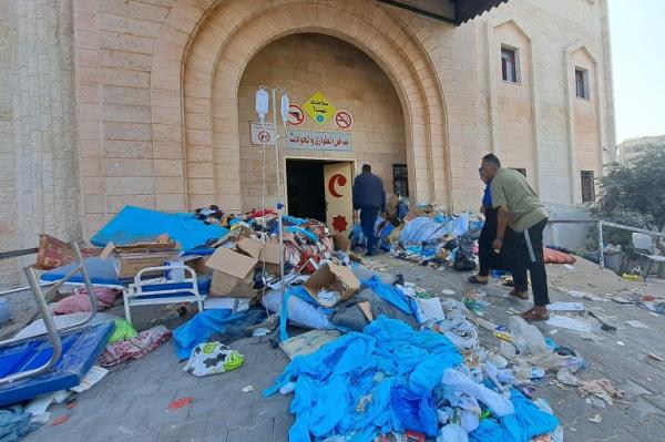 Medical equipment is scattered outside the emergency ward of the Indo<em></em>nesian Hospital