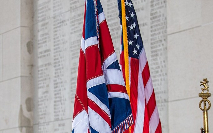 American and British flags together