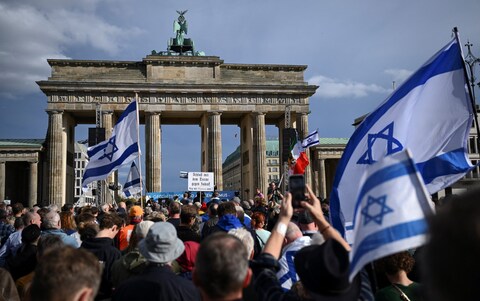 A pro-Israel rally organised by Germany's Central Council of Jews, political parties, unio<em></em>ns and civil society at the Brandenburg Gate in Berlin
