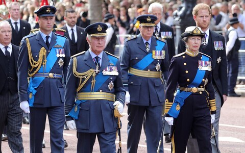 The Prince performing formal duties with King Charles and Princess Anne during the procession for the Lying-in State of Queen Elizabeth II 