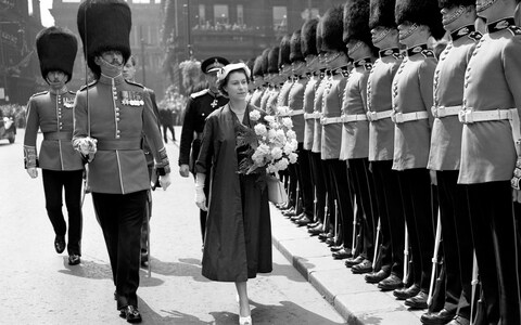 Queen Elizabeth II inspects the Scots Guards in Glasgow on her Coro<em></em>nation visit