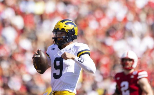 Michigan quarterback J.J. McCarthy runs in a touchdown against Nebraska on Saturday, Sept. 30, 2023, in Lincoln, Neb. (AP Photo/Rebecca S. Gratz)
