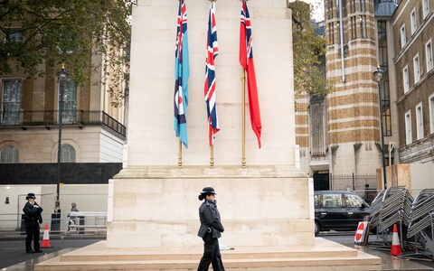 An officer from the Metropolitan Police on duty beside the Cenotaph on Whitehall