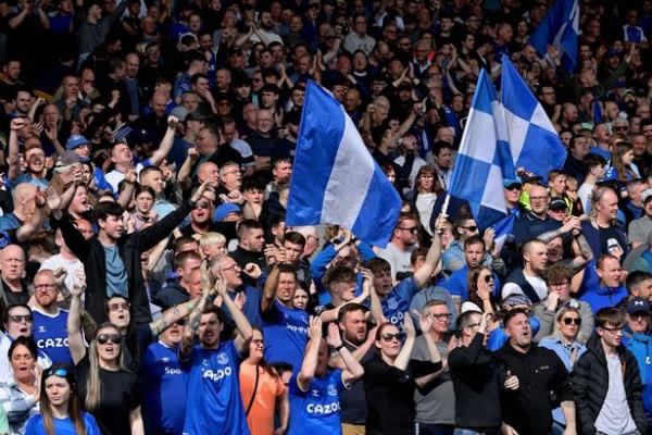 Everton fans and flags during the Premier League match between Everton and Brentford