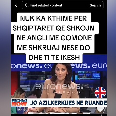 The banner says: 'There is no return for Albanians who go to England by boat. Co<em></em>ntact me if you want to go as well.'