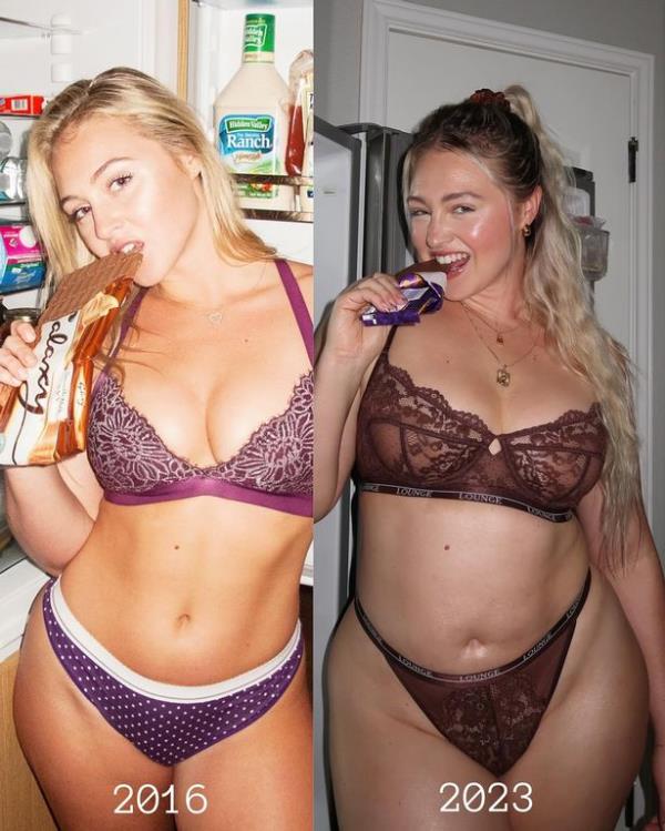 Iskra Lawrence eats chocolate in lingerie now and in 2016