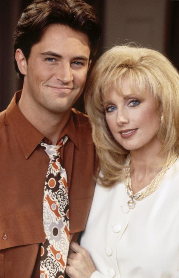 Matthew Perry and Morgan Fairchild on the set of
