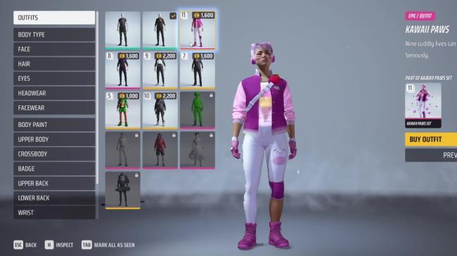 The Finals Kawaii Paws set on the style customization menu