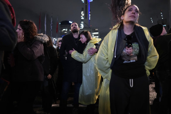 People attend a 24 hour rally calling for the release of the hostages kidnapped by Hamas militants into the Gaza Strip, in Tel Aviv on Sunday.