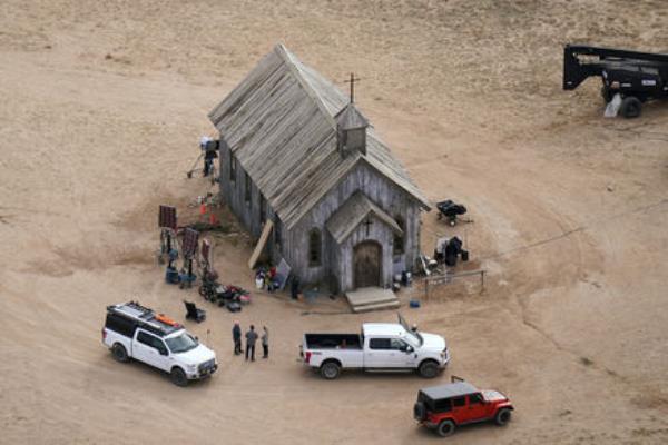 Aerial photo shows the Bo<em></em>nanza Creek Ranch in Santa Fe, New Mexico, on October 23, 2021, used for the film Rust. Picture: AP Photo/Jae C. Hong, File