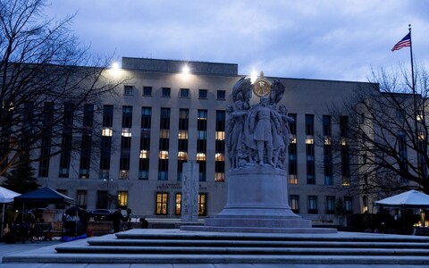 The E. Barrett Prettyman United States Courthouse at dawn before the arrival of former US President Do<em></em>nald J. Trump