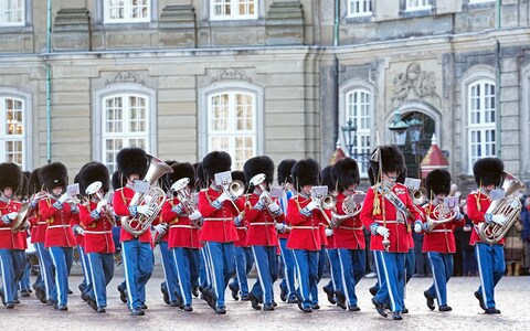 The ho<em></em>nour guard prepares ahead of the proclamation of HM King Frederik X and HM Queen Mary of Denmark at Amalienborg Palace Square