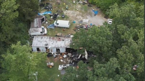 Sky 7 drone footage shows aftermath of Preble County mobile home fire.