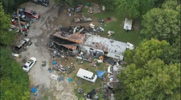 Sky 7 drone footage shows aftermath of Preble County mobile home fire.