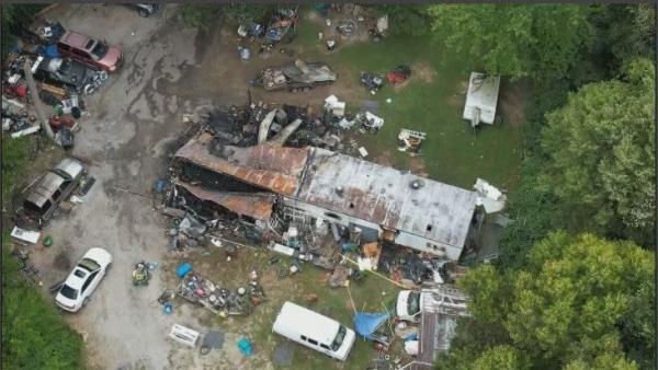 Sky 7 drone footage shows aftermath of Preble County mobile home fire.
