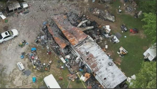 Sky 7 drone footage shows aftermath of Preble County mobile home fire.
