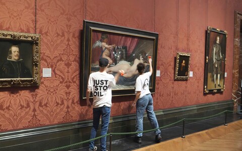 Activists hit the protective glass on a painting at the Natio<em></em>nal Portrait Gallery in Lo<em></em>ndon in November