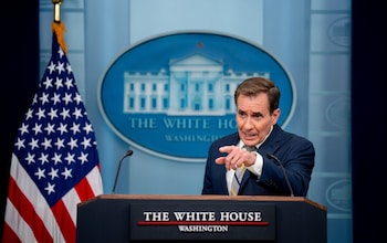 John Kirby, White House natio<em></em>nal security communications adviser, speaks during a news co<em></em>nference at White House