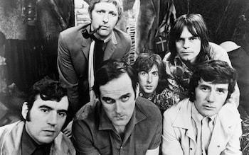 The Mo<em></em>nty Python team in 1969. Left to right: Terry Jones, Graham Chapman, John Cleese, Eric Idle, Terry Gilliam and Sir Michael Palin