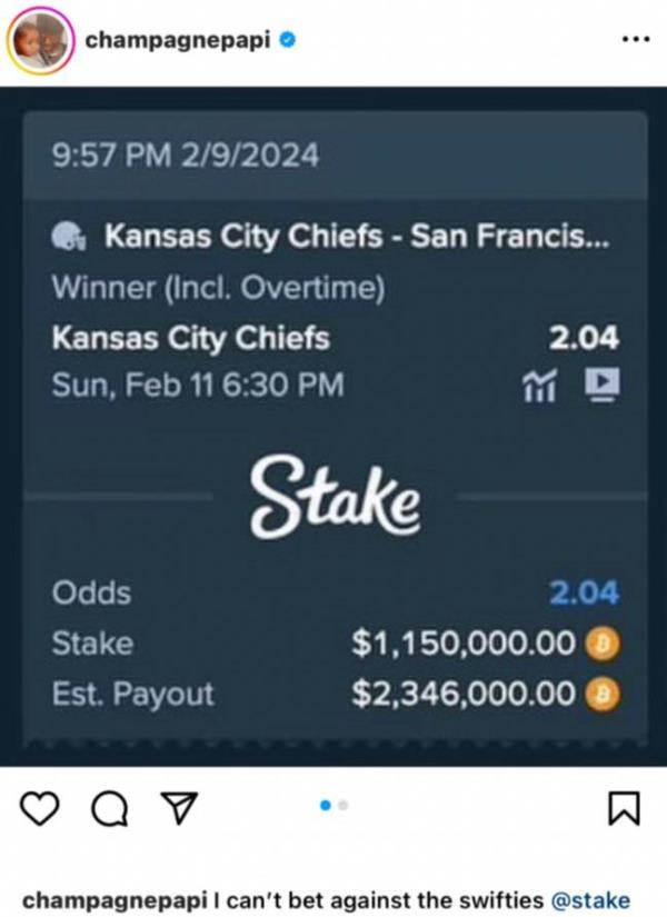 Drake posted the bet online. Credit: Instagram/@champagnepapi