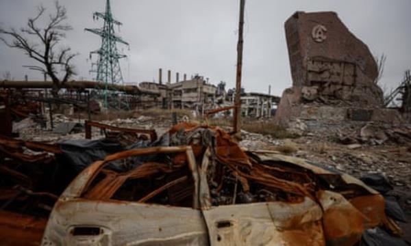 The remains of the Azovstal steel plant in Mariupol, Ukraine, in December 2022.