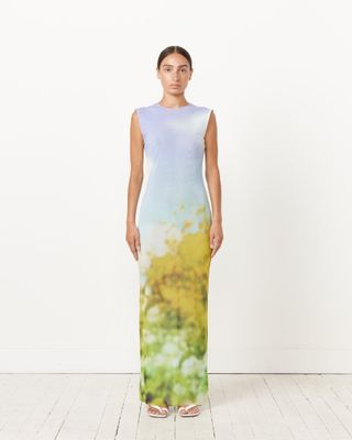 Blurred Maxi Dress in Purple/yellow