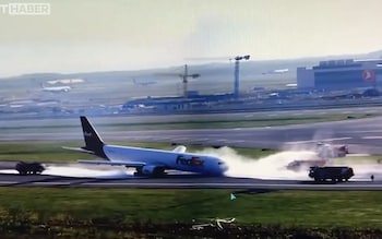 The nose of the plane skidded along the ground on the runway at Istanbul-Atatürk Airport