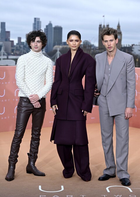 Timothée Chalamet, Zendaya and Austin Butler in Lo<em></em>ndon on February 14