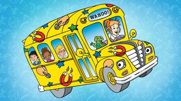 Ms. Frizzle and her students in the bus