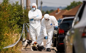 Police forensic officers with search dogs at a crime scene in Mooring Road, Rochester wher<em></em>e the alleged attacker was arrested