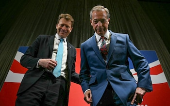 Richard Tice and Nigel Farage during a Reform UK campaign meeting