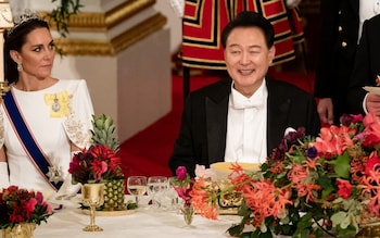 A traditio<em></em>nal pineapple is seen at the state banquet for Yoon Suk Yeol, the president of South Korea, last November
