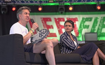 Ed Miliband, climate secretary, taking part in a climate action panel on the Left Field stage at Glasto<em></em>nbury 2023