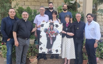Bishop Rachel Treweek in Ramallah with the family of Layan Nasir, who has been detained without charge in Israel since April