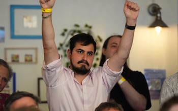 Liberal Democrat supporters celebrate at an election results watch party at the Lo<em></em>ndon Art Bar, central London, as party leader Sir Ed Davey wins his seat at the 2024 General Election come in after polls close. 