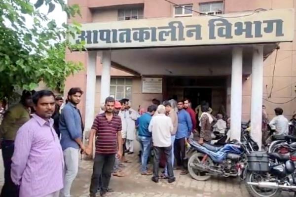 Crowd outside hospital
