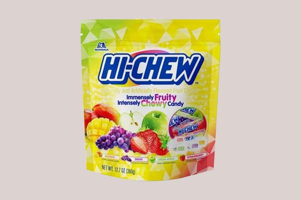 A yellow bag of Hi-Chew chewy fruit candy