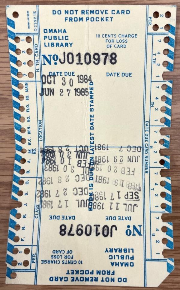 The book was checked out in 1985 and due on June 27 of that year.