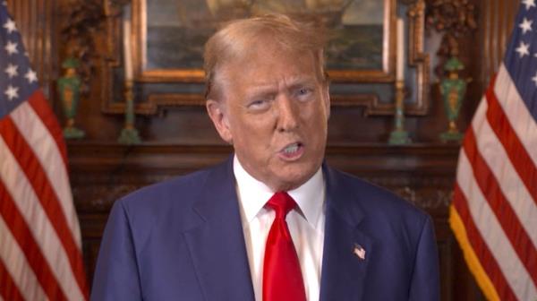 Republican presidential candidate and former U.S. President Do<em></em>nald Trump gives a statement on abortion policy, in this screengrab obtained from a video released on April 8, 2024. 