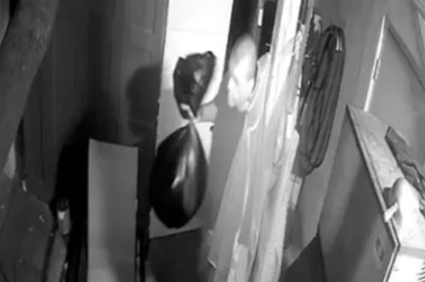 The male suspect was seen piling in stolen meat and ingredients into a black trash bag.