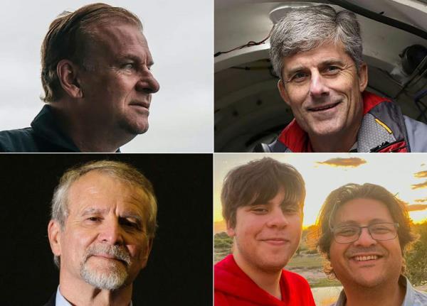 The five people missing on the Titan sub are (clockwise) Hamish Harding, Stockton Rush, Shahzada Dawood, Sulaiman Dawood, and Paul-Henri Nargeolet.