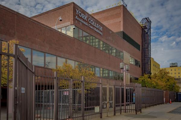 Marquee at the entrance of York College in Queens.